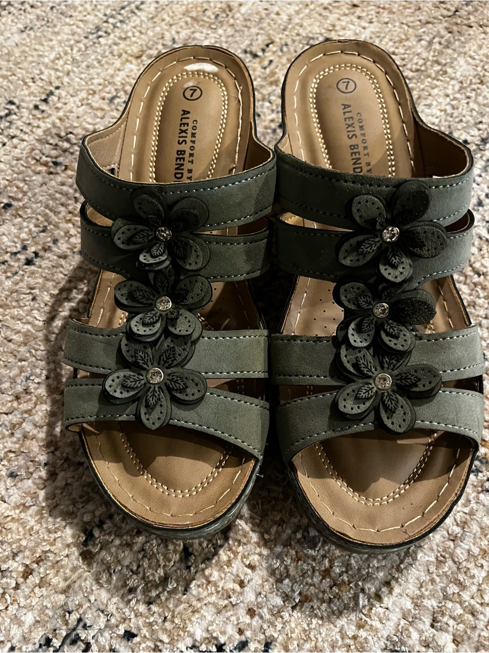 Alexis Bender Olive Flower-Embellished Slide Clogs